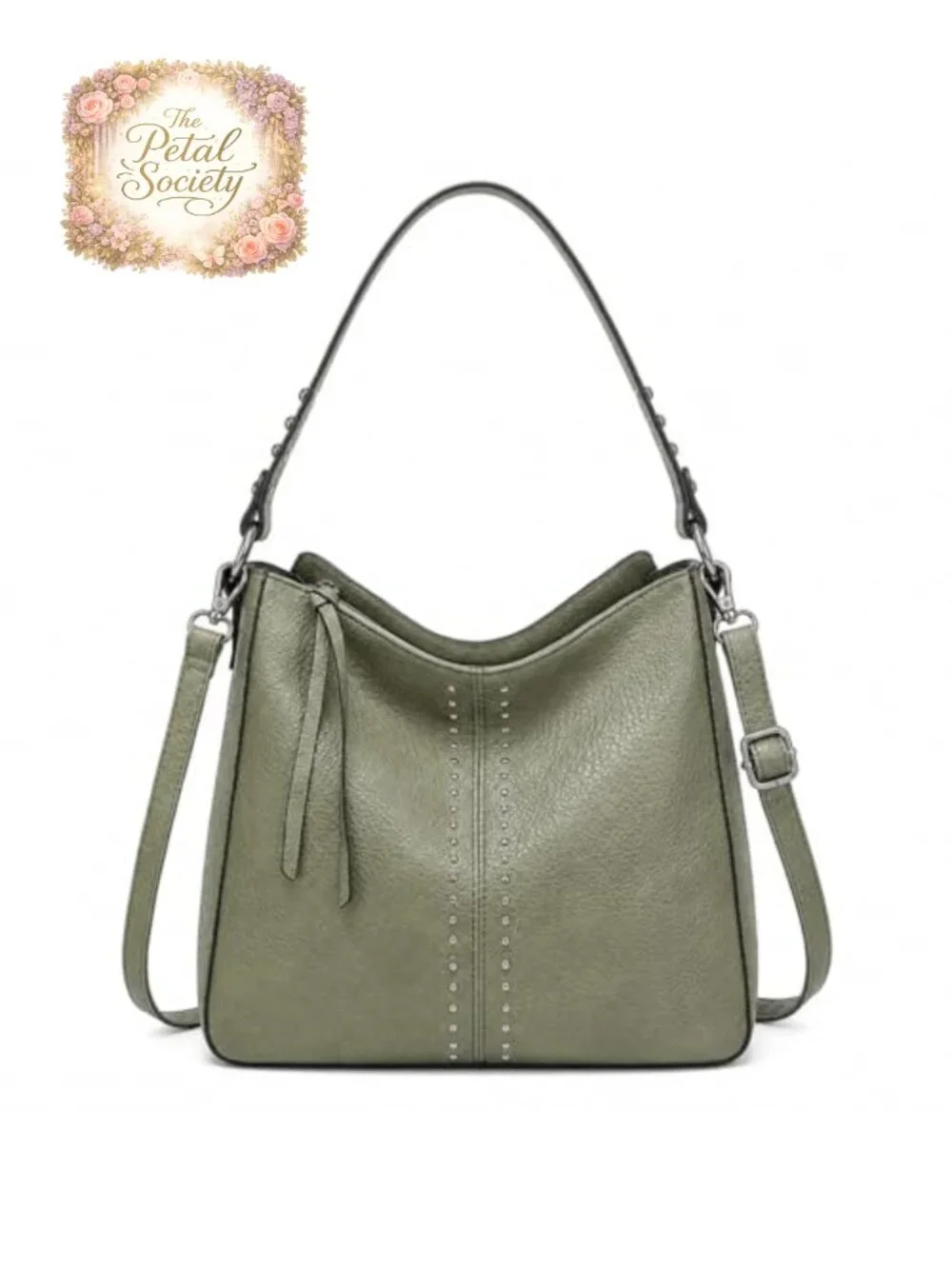 PU Leather Hobo Crossbody Bag with Stud Accents, Convertible Shoulder Purse